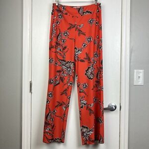 Jude Connally Floral Orange Red Wide Leg Ankle Bohemian Pants Elastic Waist sz M